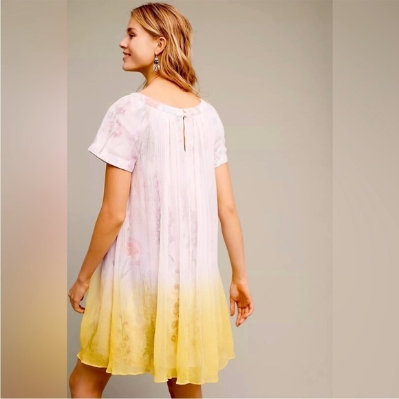 Anthropologie HD in Paris Dipped Chroma Swing Dress Floral Chiffon Ombre Size 14 - Picture 7 of 13